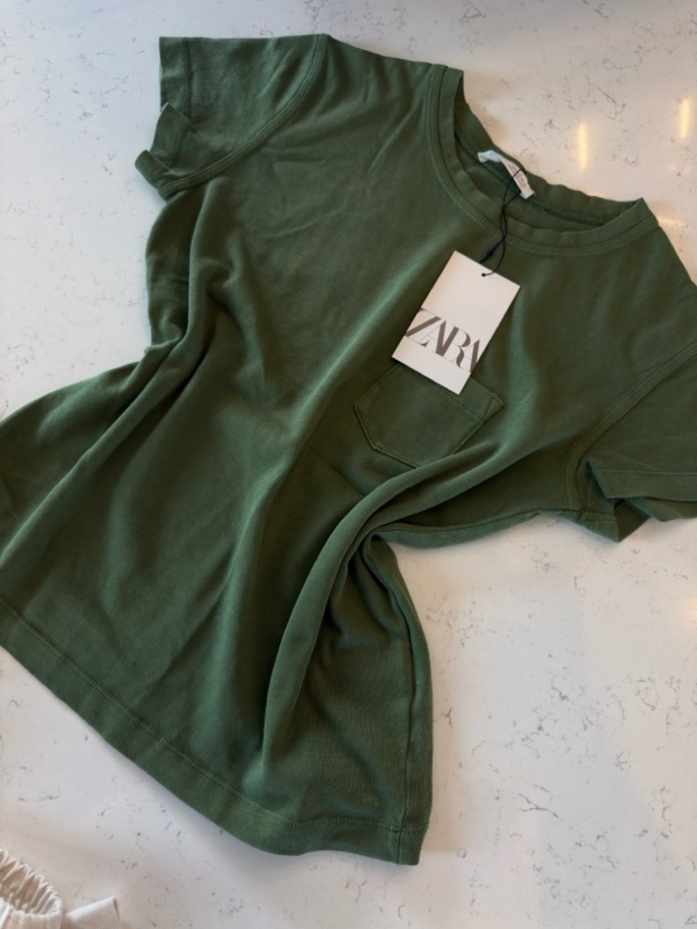 ZARA Green Short-Sleeve Pocket T-Shirt